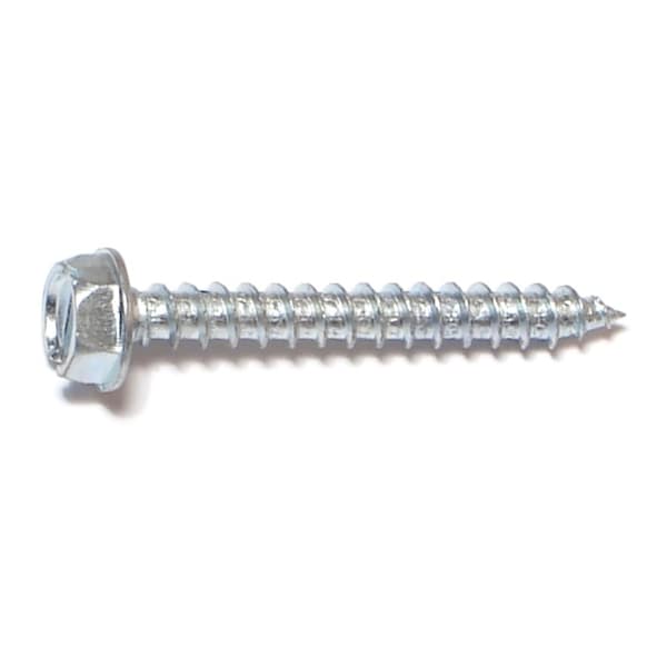 Sheet Metal Screw, #10 x 1-1/2 in, Zinc Plated Steel Flange Hex Head Slotted Drive, 100 PK